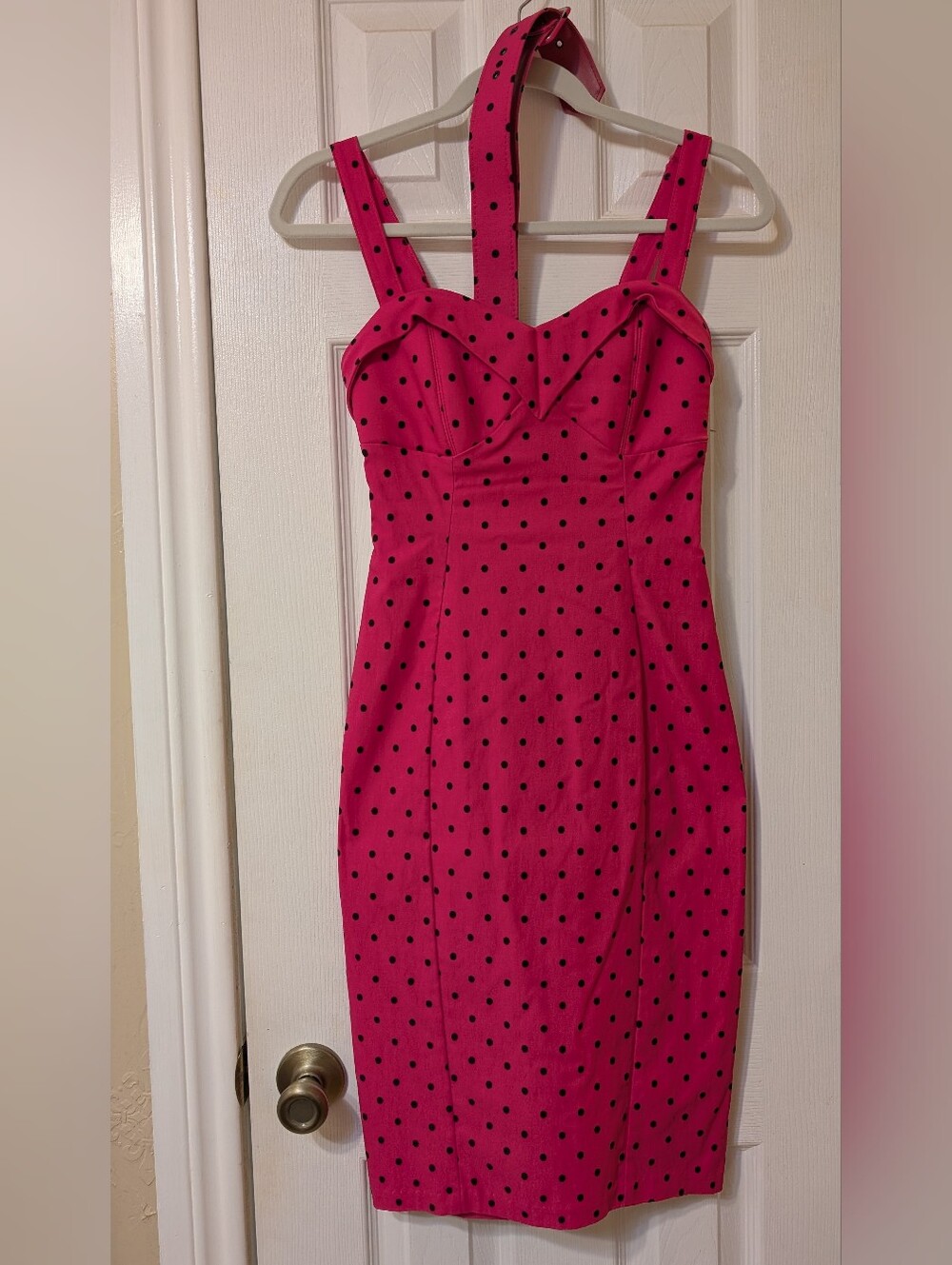~Hemmed for petite~ Pink Polka Dots Maneater Wiggle Dress